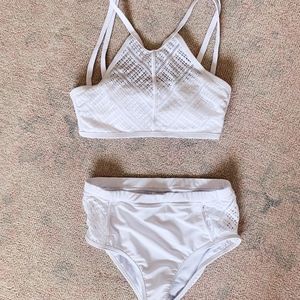 White 2 piece high waisted swimsuit